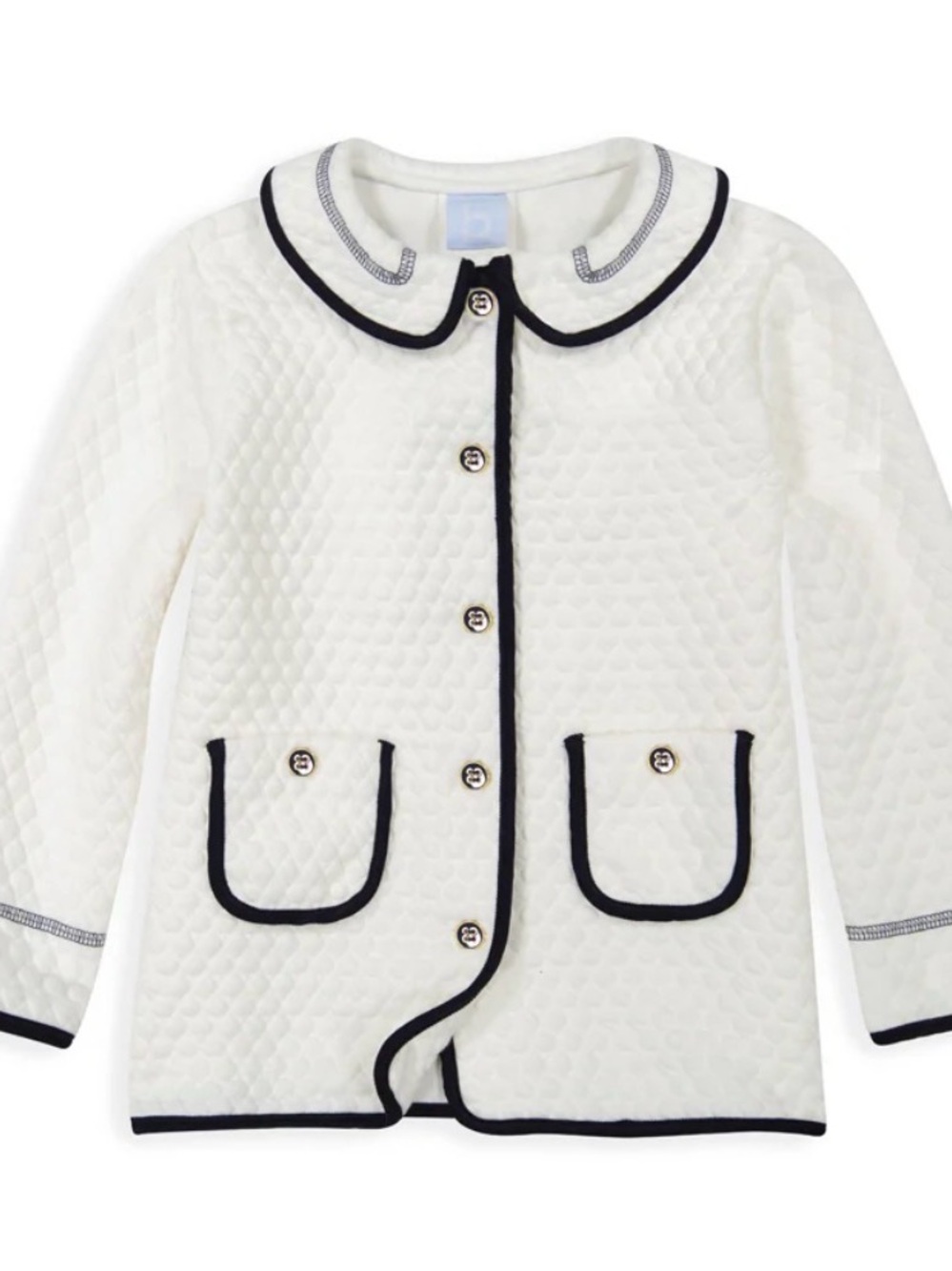 bella bliss White Quilted Pajama Top with Navy Trim